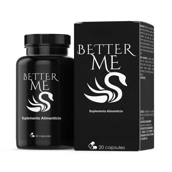 Frasco negro de Better Me con caja · quemador de grasa premium de 20 cápsulas con 6 activos termogénicos